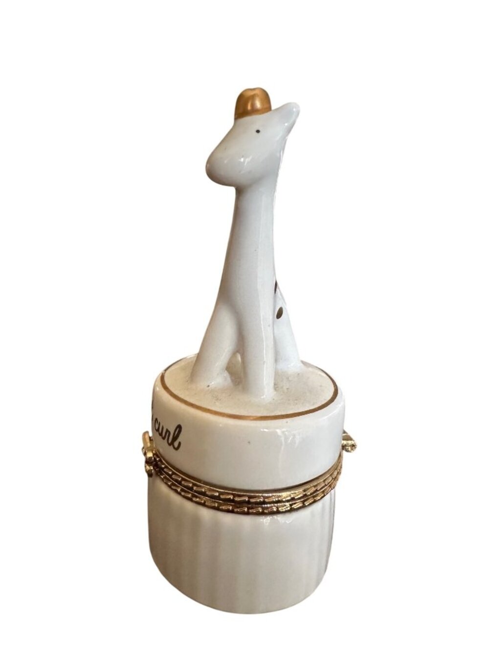 Giraffe Ceramic Keepsake Box For Babys First Curl With Gold Accents Tiny Memory - Picture 4 of 9